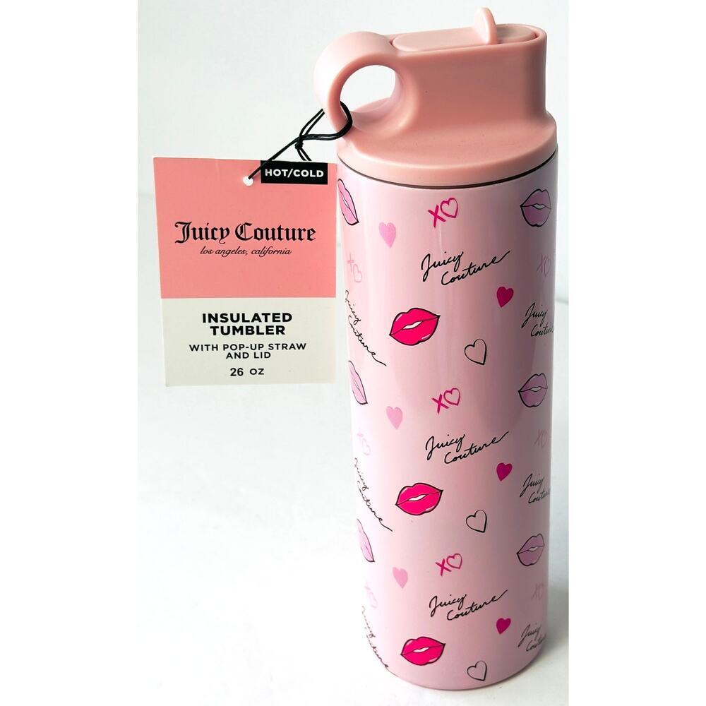 Juicy Couture Pink XO Hearts Lips‎ Insulated Tumbler Straw NWT